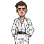 a 35-year-old caucasian man with a serious and confident expression. he wears a white suit with a light blue shirt, slightly disheveled from combat. his face has minor scratches and a hint of stubble.