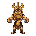 full body view slavic god perun gold helmet muscles lighting around hands