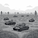 ww2 battlefield with tanks and open field in gray color