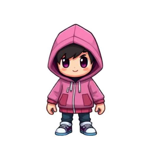 pixel character with pink hoodie jacket