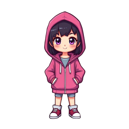 pixel character girl with pink hoodie jacket