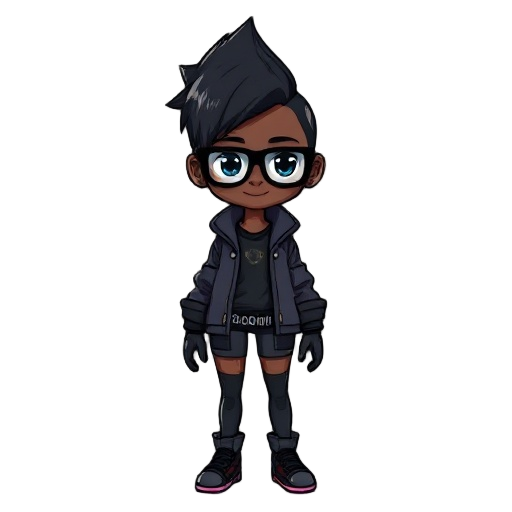 create a black girl character  , she has an undercut hair-styled , wear glasses , and she has a cyberpunk style