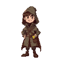  legendary puzzle-solving main character. clever and cool, wearing a cloak and satchel