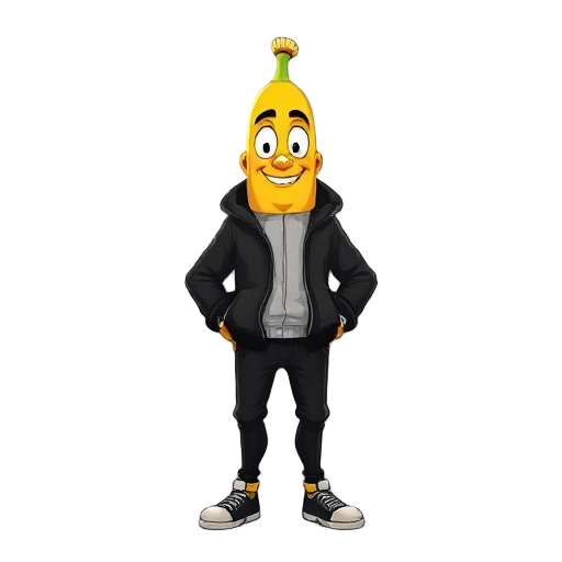 a banana man with black jacket and black pant