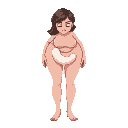 the woman undresses, she has a growth growing from her groin, similar to a white sausage, from the end of which white milk is dripping