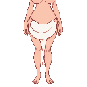 the woman undresses, she has a growth growing from her groin, similar to a white sausage, from the end of which white milk is dripping