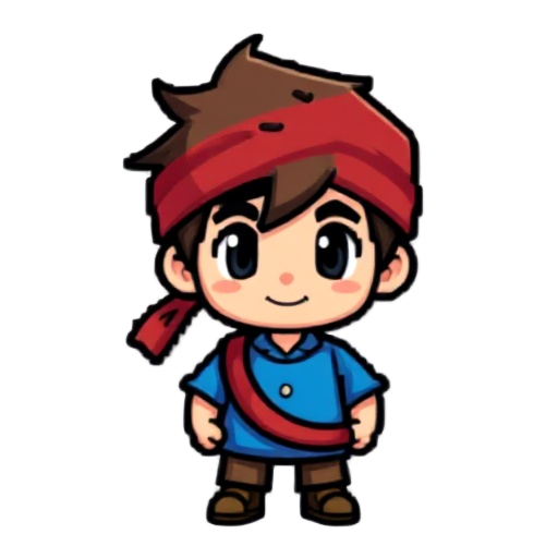 pixelated boy with blue shirt and red raif