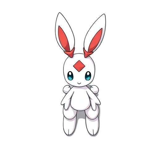 bunny creature with body similar to rookie digimons, white, long ears, red tie on top of head, cute face