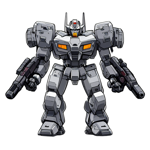 giant mecha with 2 guns in arms and thrusters