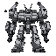 giant mecha with 2 guns in arms and thrusters