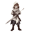 a young male warrior stands in a battle-ready stance, gripping a medieval longsword with both hands. he wears a white hooded cloak with soft fabric folds, flowing down to his knees, the hood partially