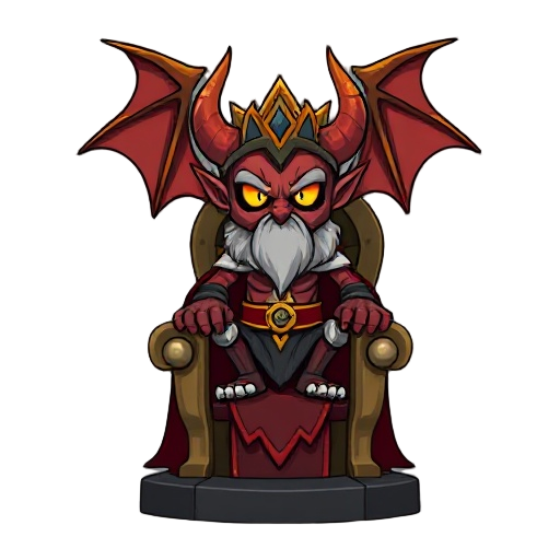 a demon king standing on a throne, using this palette : 000000, 2b335f, 7e2072, 19959c, 8b4852, 395c98, a9c1ff, eeeeee, d4186c, d38441, e9c35b, 70c6a9, 7696de, a3a3a3, ff9798, edc7b0