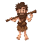 caveman, cartoon style, wearing a tattered animal skin tunic, holding a wooden club, messy hair and beard, big expressive eyes, barefoot, standing pose, simple background (transparent or single color), vibrant but limited pixel palette, clear outlines, c
