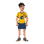 crie um personagem homem adulto calvo brasileiro com a camisa do brasil de shorts e chinelo