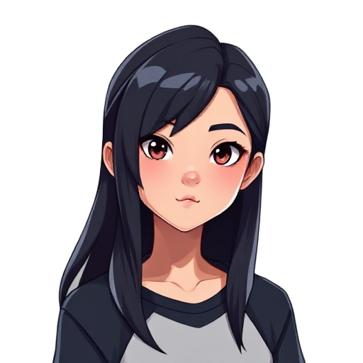 teria como fazer uma personagem low poly que tenha cabelos longos e pretos, descendencia japonesa com 16 anos e porte fisico atletico, o cabelo dela é liso e longo como o da irelia do lol