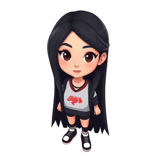 teria como fazer uma personagem low poly que tenha cabelos longos e pretos, descendencia japonesa com 16 anos e porte fisico atletico, o cabelo dela é liso e longo como o da irelia do lol