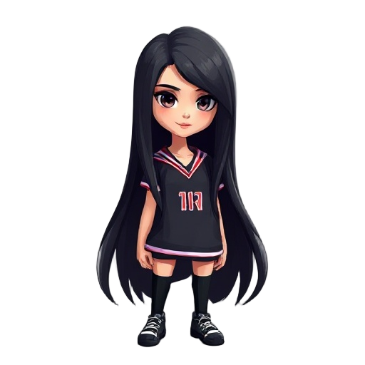 teria como fazer uma personagem low poly que tenha cabelos longos e pretos, descendencia japonesa com 16 anos e porte fisico atletico, o cabelo dela é liso e longo como o da irelia do lol