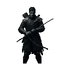 create a image of medieval archer standing in a dark, misty forest, holding a bow with both hands. front view, realistic style inspired by dark souls. moody, cinematic lighting, detailed armor and worn clothing, subtle fog and shadow effects, atmospheric 