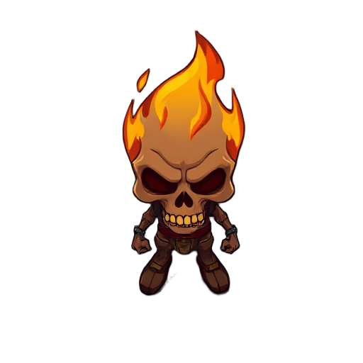 flaming brown skull 