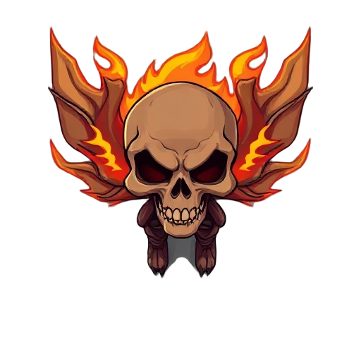 flying flaming brown skull