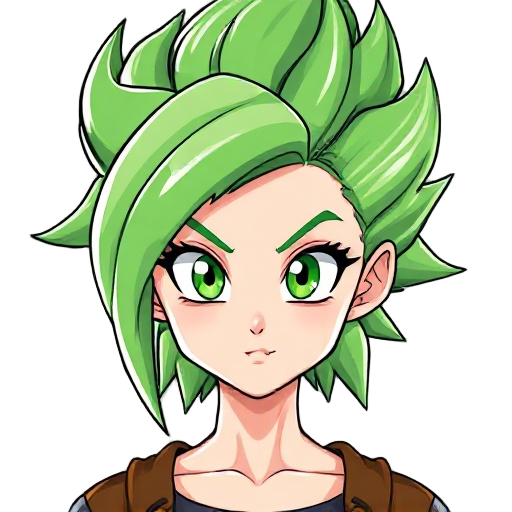 female with green super saiyan hair green eyes