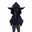  man wearing a black plague doctor mask without the hat, with eyes as pale as the sky, a dark blue jacket, a black shirt, and grey pants