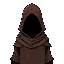 hooded figure in brown tattered cloak, hidden face