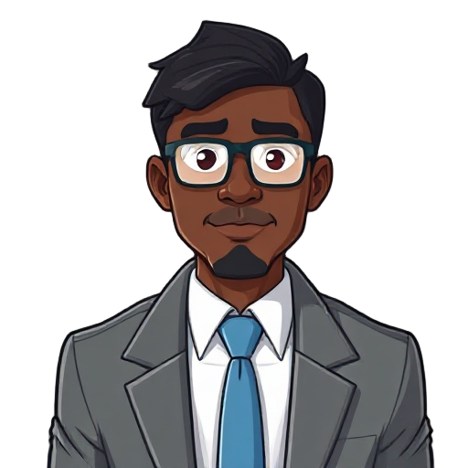 manager of a company, dressed in a jacket and tie, dark skinned, with eyeglasses