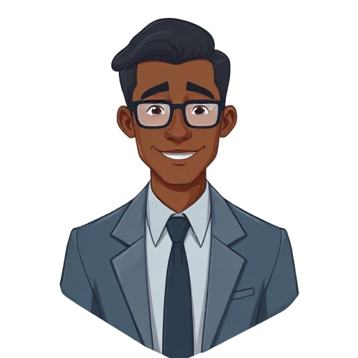 manager of a company, dressed in a jacket and tie, dark skinned, with eyeglasses