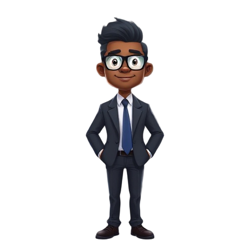 manager of a company, dressed in a jacket and tie, dark skinned, with eyeglasses