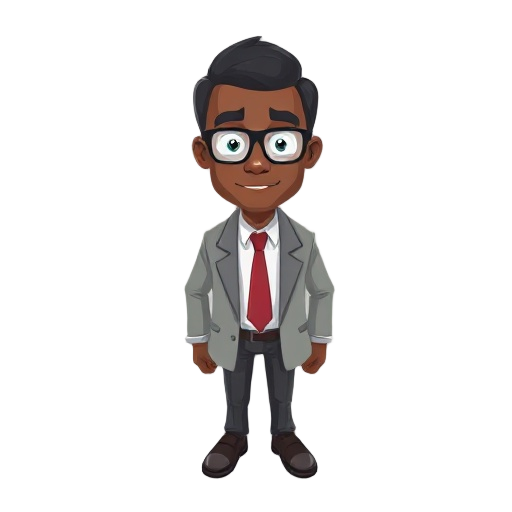 manager of a company, dressed in a jacket and tie, dark skinned, with eyeglasses