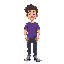 young man with purple t-shirt all in space style