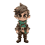 a fantasy young adventurer with big eyes with colorful clothes