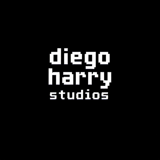 a text in the center that says "diego harry studios" with a black background a an pixel font