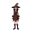 humanoid style  medieval necromancer,  human pose,  woman  female  standing, with clothes and a clear posture when walking. designed for a retro-style farm simulation game.