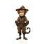 humanoid style  medieval monkey,  human posture,  man  wearing a hat  standing, with clothes and a clear posture when walking. designed for a retro-style farm simulation game.