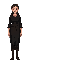 humanoid style  dark medieval human,  human posture,  woman  female  black clothes  standing, with clothes and a clear posture when walking. designed for a retro style farm simulation game.