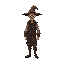 humanoid style  medieval necromancer,  human posture,  man  wearing a hat  standing, with clothes and a clear posture when walking. designed for a retro-style farming simulation game.