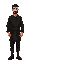 humanoid style  dark medieval human,  human posture,  man  black clothes  standing, with clothes and a clear posture when walking. designed for a retro style farm simulation game.
