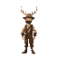 medieval humanoid  humanoid with human body, human posture,  man  wearing hat  with deer antlers  standing, with clothes and a clear posture when walking.  designed for a retro-style farming simulatio