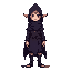 elf with dark purple clothes. hoods and robes. 