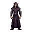 elf with dark purple clothes. hoods and robes. 