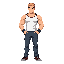 short muscular bodyguard in a tanktop and jeans