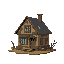 a decorative house that exists in a post-apocalyptic setting, and has been patched up.