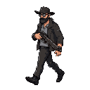 a gangster walk with a shotgun