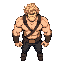 a strong man with curly blonde hair, heroic, big, imponent, game boy advance styly, rpg type