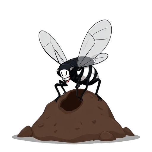 a black and white cicada that dig out from dirt and fly away