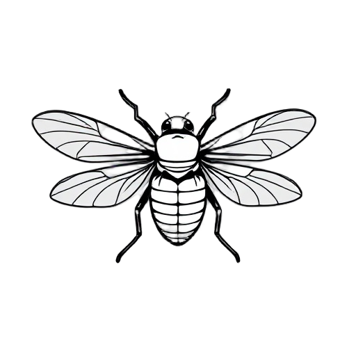 a simple  black and white cicada viewed from above so i can see the wings. extremely minimal look