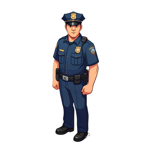 a new york city police officer standing confidently, wearing a standard nypd uniform with badge and utility belt, detailed police hat