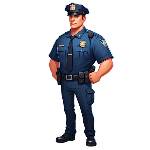 a new york city police officer standing confidently, wearing a standard nypd uniform with badge and utility belt, detailed police hat